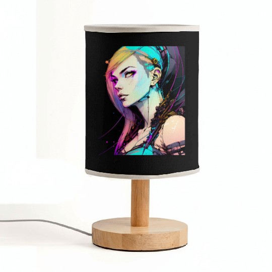 Neon Dreams A Cyberpunk Girl with Orange Teal Hair Fabric Lamps
