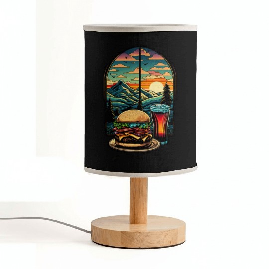 Church window with hamburger burger and drink Fabric Lamps