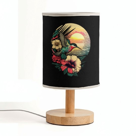 Hummingbird flies over hibiscus flower Tropical Fabric Lamps