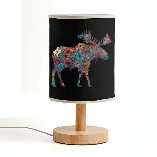 Floral Moose Elk Deer Wild Animal Watercolor 3 Fabric Lamps