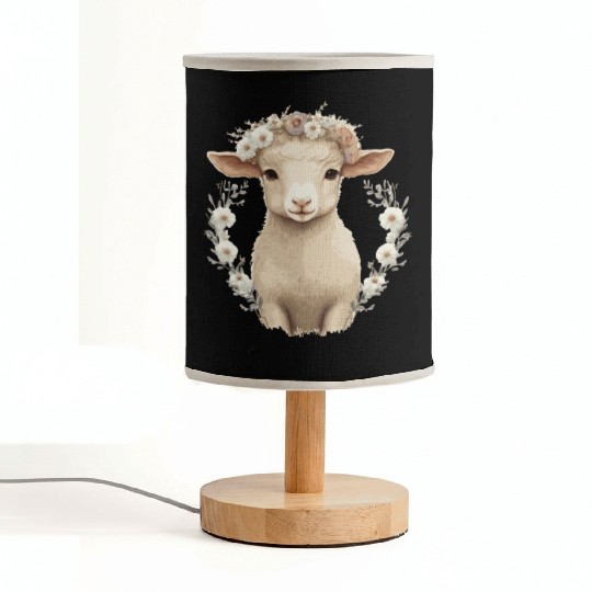 Cute Lamb Flower Crown Sheep Baby Floral Farm Anim Fabric Lamps