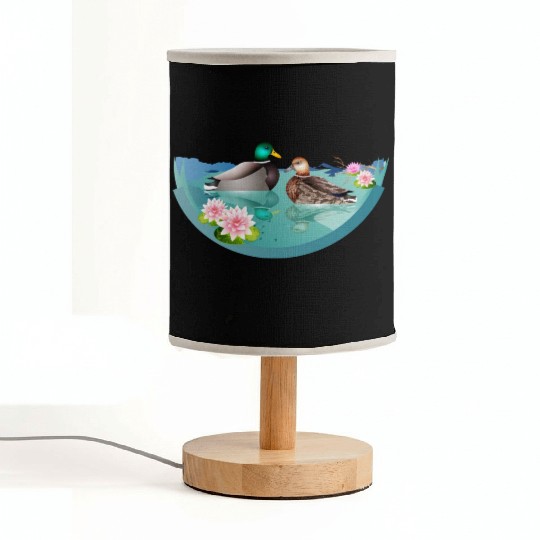 Duck couple in a duck pond with water lilies Fabric Lamps