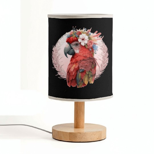 Red Scarlet Macaw Flower Crown Parrot Watercolor B Fabric Lamps