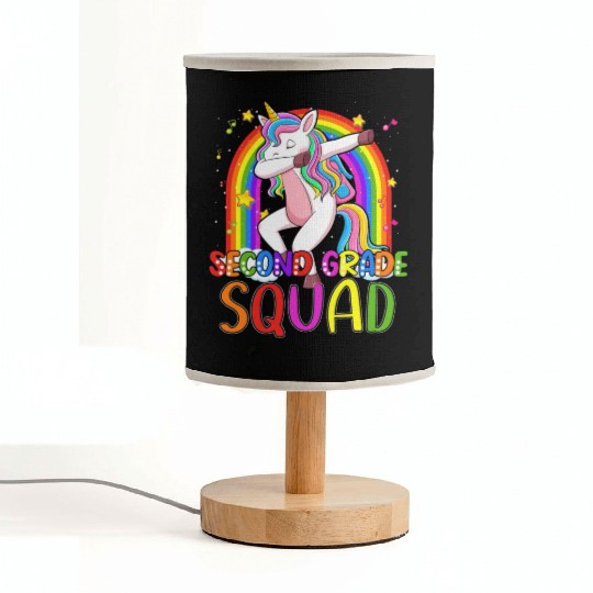 2nd Grade Squad Dabbing Unicorn Rainbow Back Fabric Lamps