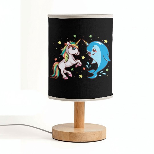 Cute Funny Horned Narwhal And Unicorn Friends Fabric Lamps