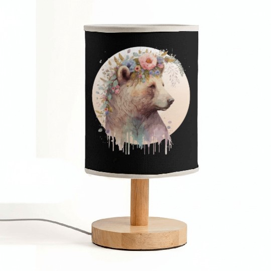 Brown Bear Watercolor Grizzly Bear Flower Crown Wi Fabric Lamps