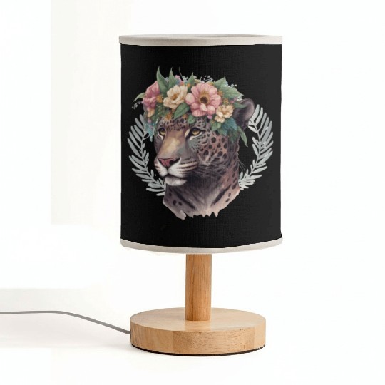 Watercolor Jaguar Flower Crown Wild Cat Lover Fabric Lamps