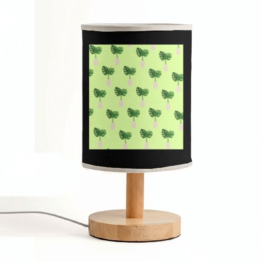 Green Tropical Palm Leaves In A Grey Vessel Fabric Lamps