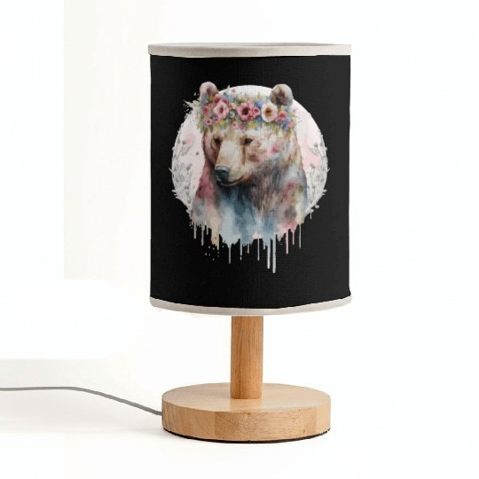 Artistic Watercolor Grizzly Bear Flower Crown Boho Fabric Lamps