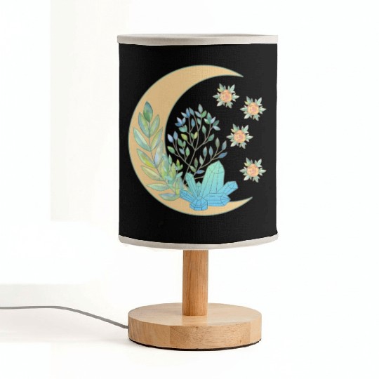 Floral Crescent Moon Healing Crystal Garden Witch Fabric Lamps