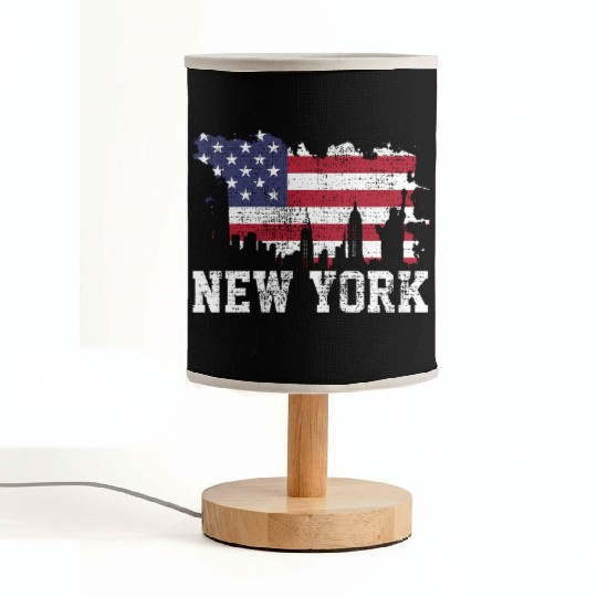 New York City Nyc Skyline Usa Flag America Fabric Lamps
