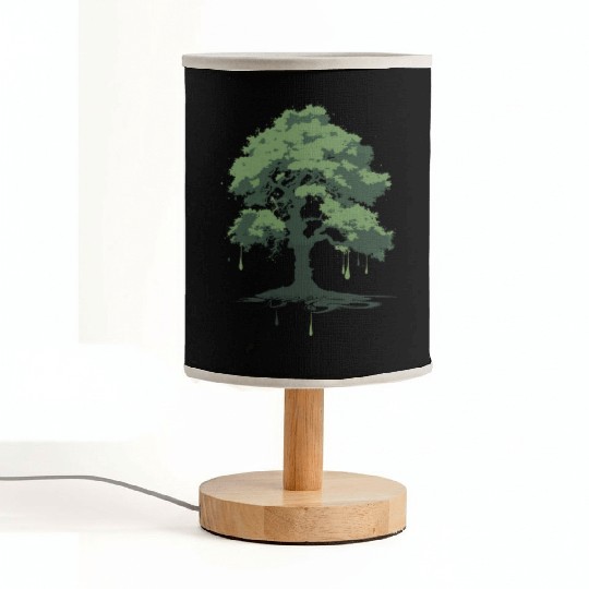 A green oak tree ink drawing Fabric Lamps