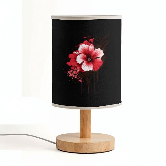A red hibiscus flower ink drawing Fabric Lamps