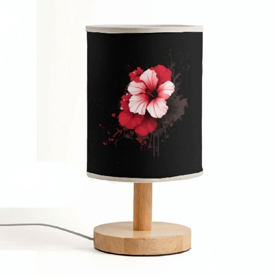 A red hibiscus flower ink drawing Fabric Lamps