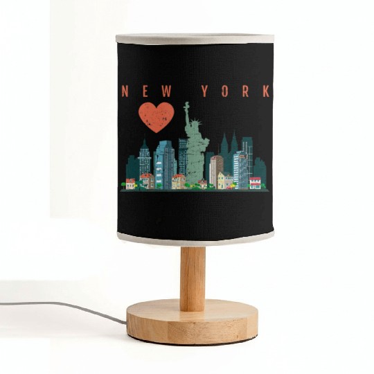 New York City Nyc Skyline Heart Distressed Style Fabric Lamps