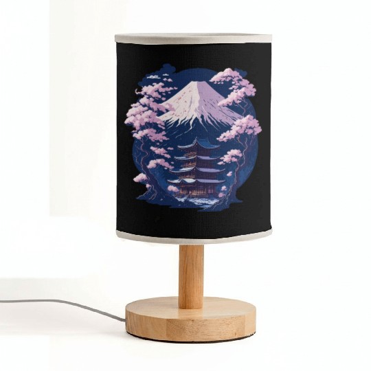Mount Fuji and a Temple With Cherry Blossoms Fabric Lamps