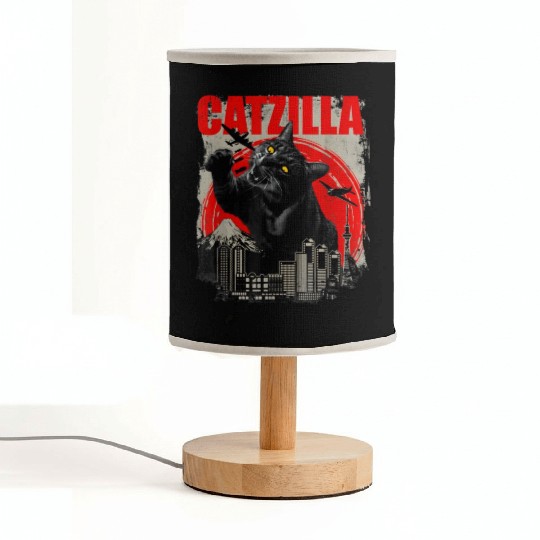 Catzilla Vintage Funny Cute Cat Art Japanese Sunse Fabric Lamps