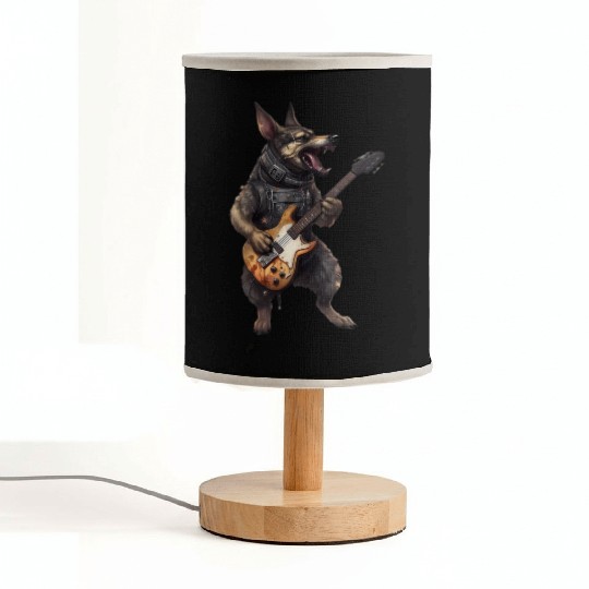 German Shepherd Dog Playing On Electric Guitar Fabric Lamps