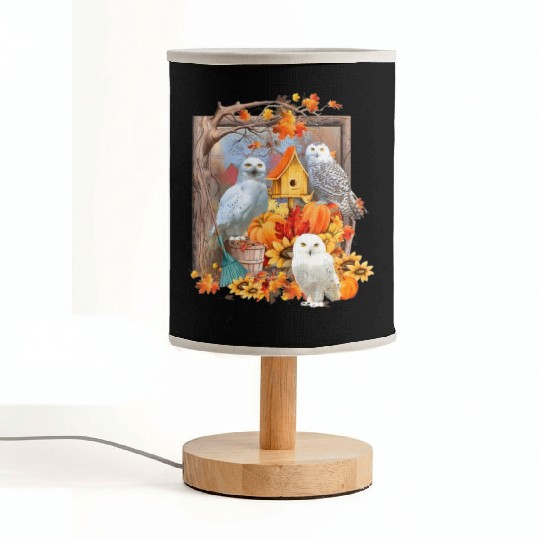 OWL FAMILY Fall Tree Pumpkin Leaves Autumn Fabric Lamps