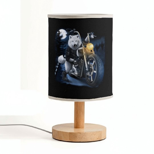 Wolf Riding Chopper Motorcycle In Full Moon Fabric Lamps
