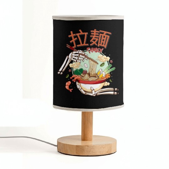 skeleton hands eating ramen noodle soup bowl art Fabric Lamps