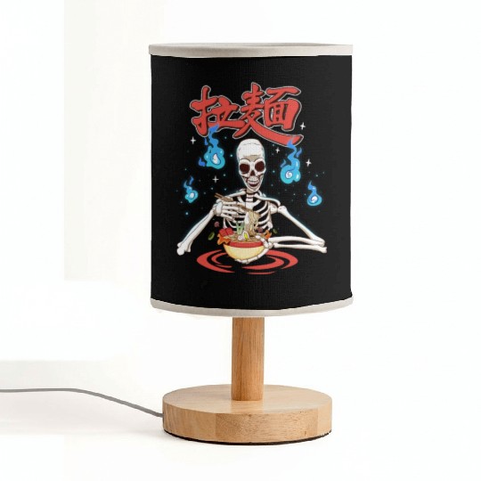 skeleton eating ramen japan noodle soup bowl art Fabric Lamps