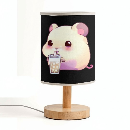 Kawaii hamster with bubble tea Fabric Lamps