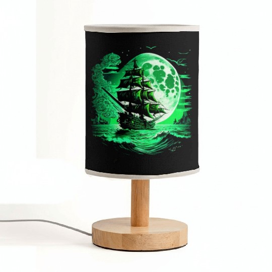 Historical Sailing Ship At Full Moon. Fabric Lamps