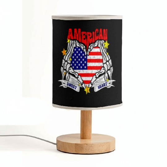 America Sweet Heart Skeleton Hands Heart Flag 4th Fabric Lamps