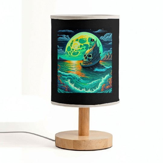 Pirate Ship With A Skull At Full Moon Fabric Lamps