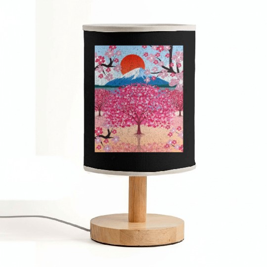 Sunset Sakura Mountains Gift Cherry Blossoms Fabric Lamps