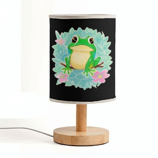 Cute Little Tree Frog on a Floral background Fabric Lamps