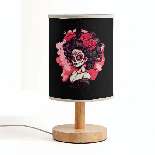Dia de los muertos woman sugar skull with flowers Fabric Lamps