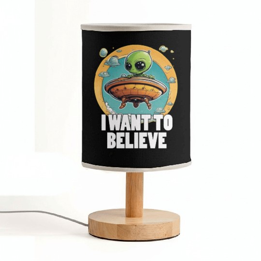 I WANT TO BELIEVE cute alien in spaceship Fabric Lamps