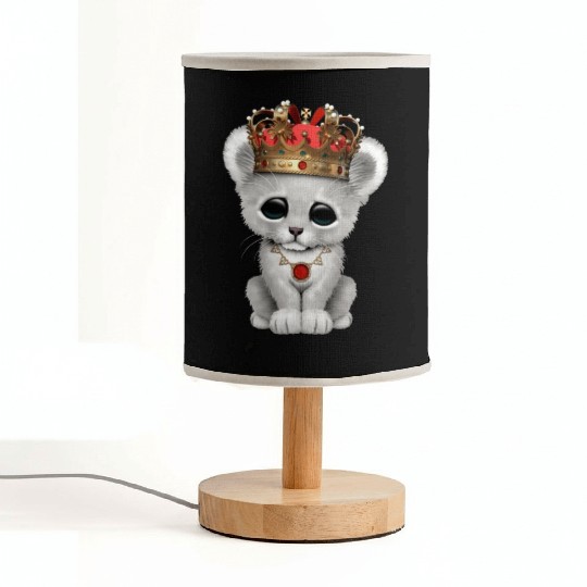 Cute Royal White Lion Wearing Crown Fabric Lamps
