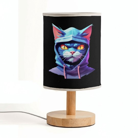Bold Pastel Prowler: Ninja Cat's Sublime Ferocity Fabric Lamps