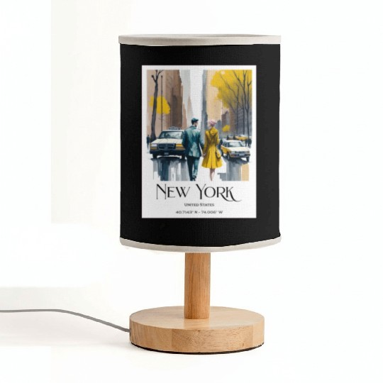 Watercolor painting loving couple in New York City Fabric Lamps