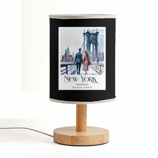 Watercolor painting loving couple in New York City Fabric Lamps