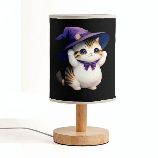 Cute Watercolor Witch Cat Fabric Lamps