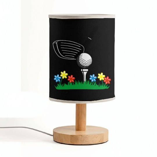 Golf stick and ball on grass field with flowers Fabric Lamps