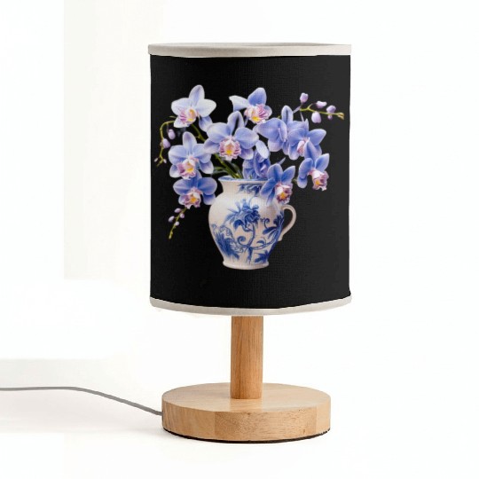 Blue Orchids in a Vase Graphic Fabric Lamps