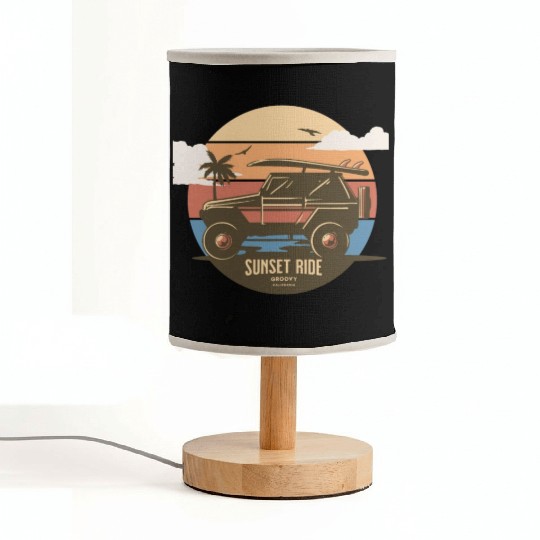 Sunset Ride - Beach Jeep - Groovy California T-Shi Fabric Lamps