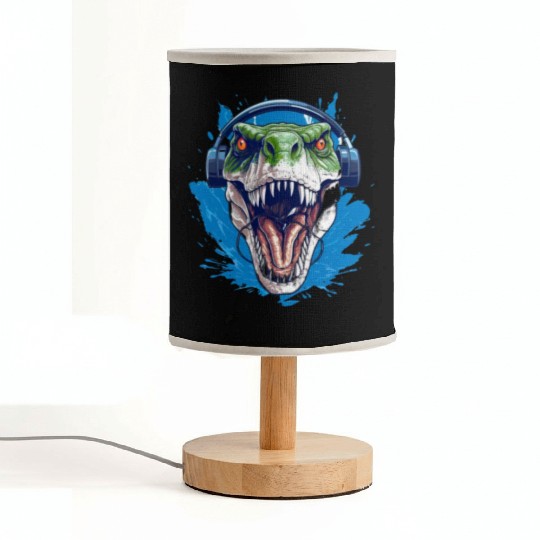 Cool Dinosaur with Headphones for a Dino Fan Fabric Lamps