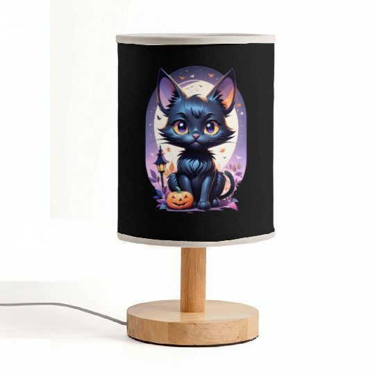 Black Cat With a jack-o-lantern Halloween Design Fabric Lamps