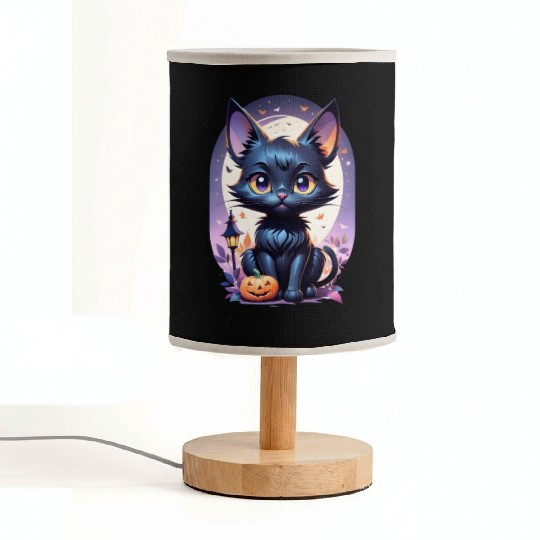 Black Cat With a jack-o-lantern Halloween Design Fabric Lamps