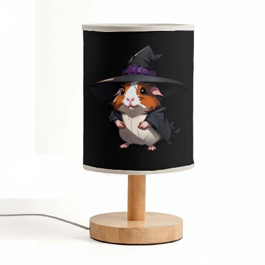 Cute Halloween guinea pig with a witch hat. Fabric Lamps