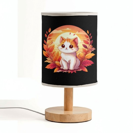Autumn Cat on Colorful Foliage: A relaxing and Fabric Lamps