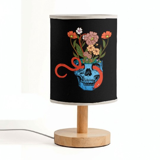 Human skull and exotic tropical Hibiscus flowers Fabric Lamps