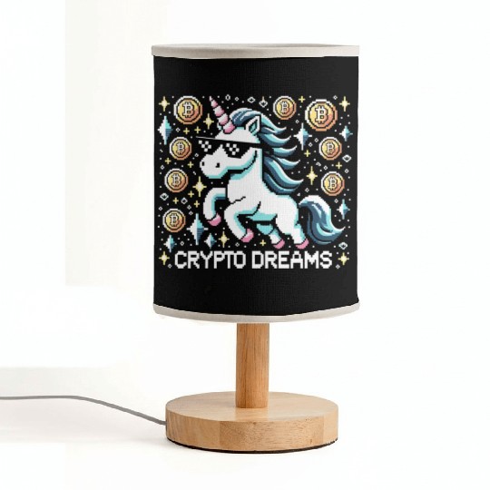 Crypto Dreams - 8-bit Unicorn Amidst Digital Coins Fabric Lamps