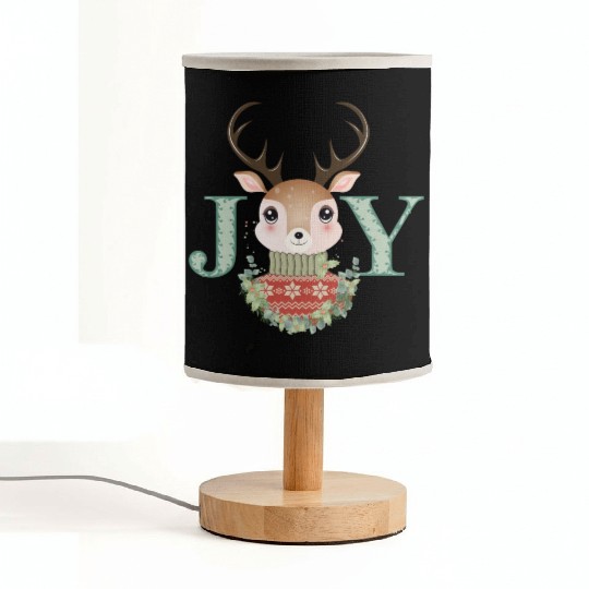 cute deer with sweater and Christmas wreath Fabric Lamps